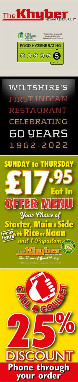 Eat In & Delivery Offers - The Khyber Indian Restaurant, Swindon, the first and finest in Wiltshire Eat In & Delivery Offers - The Khyber Indian Restaurant, Swindon, the first and finest in Wiltshire